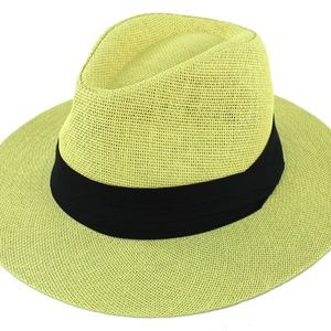 Women Summer Straw Panama Hat Fedora Sun Hat Tan